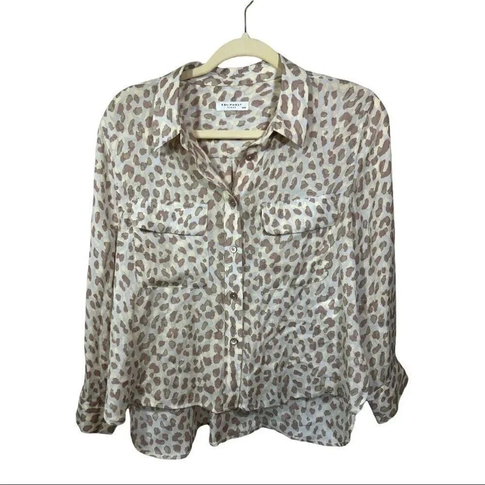 EQUIPMENT Women’s Leopard Print High Low Hem Silk Button Down Blouse Size Medium